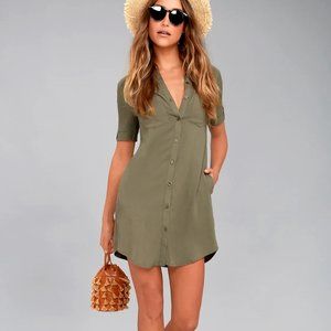 Oxford Comma Olive Green Shirt Dress Lulus
